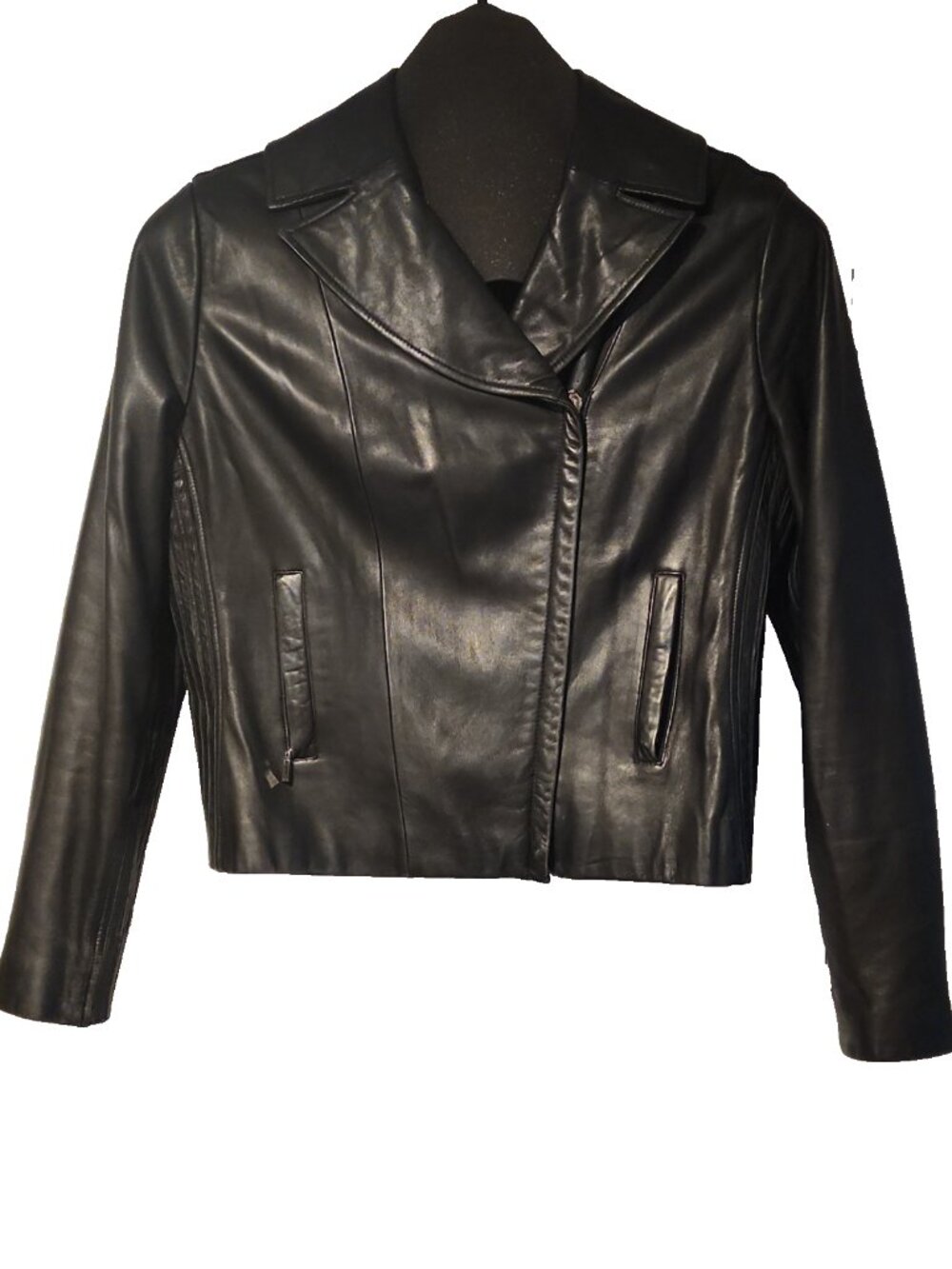 SIENA STUDIO Womens Vintage Leather stretch Jacket Motorcycle biker cropped L 10